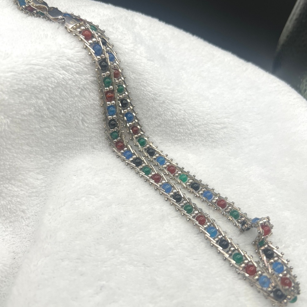 Vtg Italian Sterling Silver Necklace Milor Riccio Ladder Multi Colored 18 27g